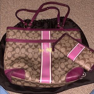 Coach Purple Tote with matching Wallet